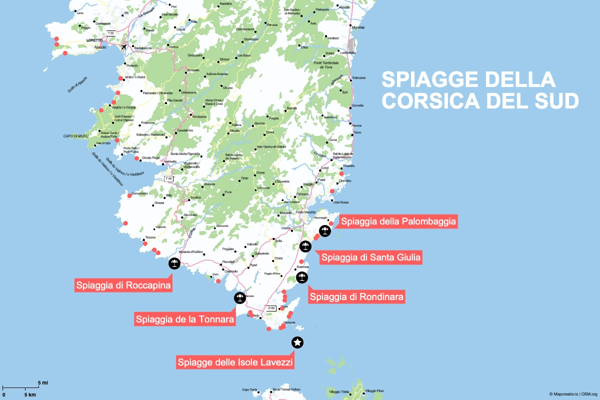 Corsica Spiagge Mappa - Mappa Spiagge Corsica del Sud